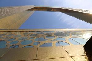 Dubai UAE 6 12 2022. Gold frame with glass floor in Dubai. photo