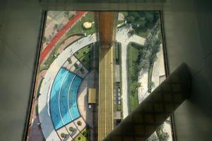 Dubai UAE 6 12 2022. Gold frame with glass floor in Dubai. photo