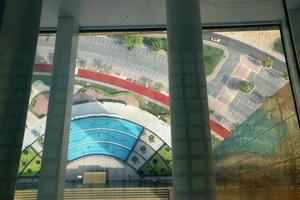 Dubai UAE 6 12 2022. Gold frame with glass floor in Dubai. photo