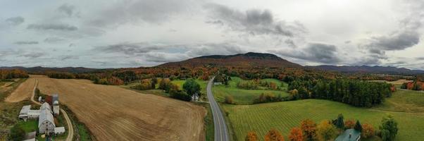 Aerial view of Vermont and the surrounding area during peak foliage in Fall. photo