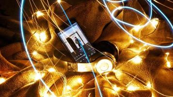 Headphones Surrounded By Fairy Lights In Long Exposure in Karachi Pakistan 2022 photo