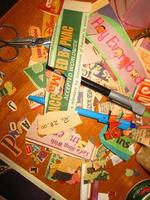 Scrapbooking Supplies and Newspaper Cuttings Scattered On Table In Karachi Pakistan 2022 photo