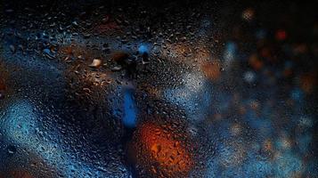 Purple Neon Blurred Lights Through Glass Window With Raindrops On It in Karachi Pakistan 2022 photo