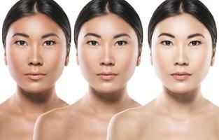 Difference in skin brightness. Concept of facial whitening or sun protection. photo