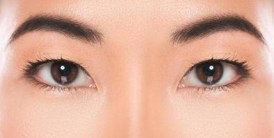 primer plano de ojos asiáticos. cuidado de los ojos y belleza. foto