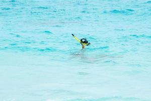 Hand with a mask for snorkeling photo