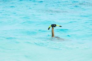 Hand with a mask for snorkeling photo