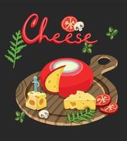 illustration of different varieties of cheese and tomato. vector