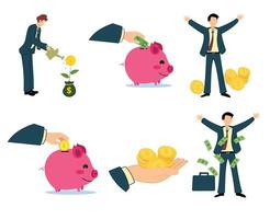 various expressions of business people in investing. businessman investing cartoon vector flat design illustration