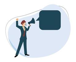 businessman holding megaphone and blank speech balloon. illustration vector of a person expressing an opinion using a loudspeaker