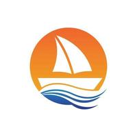 Sailboat boat on sea ocean wave with logo design vector