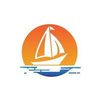 Sailboat boat on sea ocean wave with logo design vector