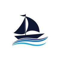 Sailboat boat on sea ocean wave with logo design vector