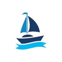 Sailboat boat on sea ocean wave with logo design vector