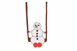 The snowman while swinging on the swing is intended for cards, New Year's, fabric printing, printing, etc. vector