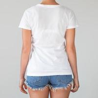 Woman wearing cotton white shirt with empty space for your text or logo photo