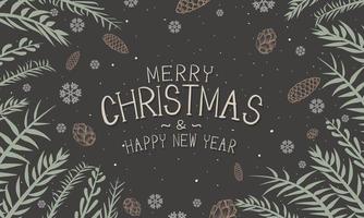 Merry Christmas and Happy New Year background with decorated branches and snowflakes vector