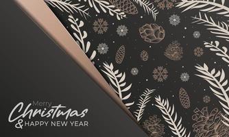 Luxurious Merry Christmas and Happy New Year background with decorated branches, pinecones and snowflakes vector