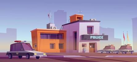 Cartoon police station building with patrol cars vector