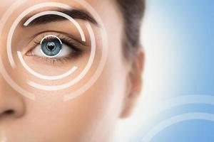 Concepts of laser eye surgery or visual acuity check-up photo