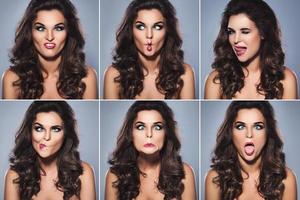 Woman with silly faces. Set of different facial expressions. photo