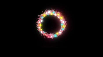 Christmas neon wreath garland design element Seamless loop animation transparent background with alpha channel video