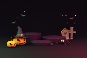 halloween with pumpkin and empty minimal podium pedestal product display background 3d illustration photo