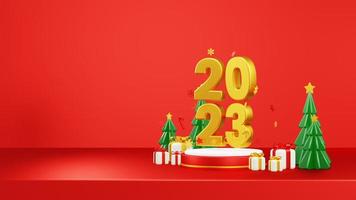 Happy New Year 2023 3D Render Composition With Ornament For Event Promotion Social Media And Landing Page photo