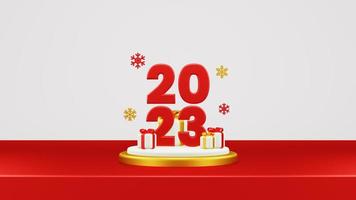 Happy New Year 2023 3D Render Composition With Ornament For Event Promotion Social Media And Landing Page photo