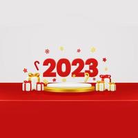 Happy New Year 2023 3D Render Composition With Ornament For Event Promotion Social Media And Landing Page photo