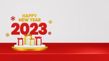 Happy New Year 2023 3D Render Composition With Ornament For Event Promotion Social Media And Landing Page photo