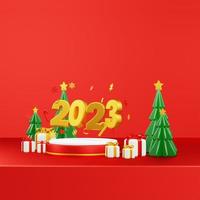 Happy New Year 2023 3D Render Composition With Ornament For Event Promotion Social Media And Landing Page photo