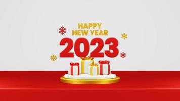 Happy New Year 2023 3D Render Composition With Ornament For Event Promotion Social Media And Landing Page photo