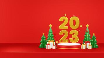 Happy New Year 2023 3D Render Composition With Ornament For Event Promotion Social Media And Landing Page photo