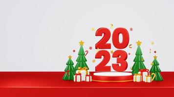 Happy New Year 2023 3D Render Composition With Ornament For Event Promotion Social Media And Landing Page photo