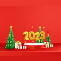 Happy New Year 2023 3D Render Composition With Ornament For Event Promotion Social Media And Landing Page photo