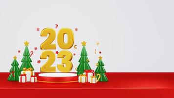 Happy New Year 2023 3D Render Composition With Ornament For Event Promotion Social Media And Landing Page photo