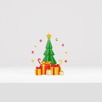 feliz navidad 3d renderizar composición con adornos para venta de eventos redes sociales y página de inicio foto