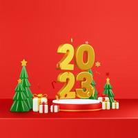 Happy New Year 2023 3D Render Composition With Ornament For Event Promotion Social Media And Landing Page photo