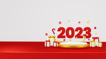 Happy New Year 2023 3D Render Composition With Ornament For Event Promotion Social Media And Landing Page photo