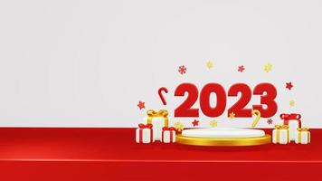 feliz año nuevo 2023 composición de renderizado 3d con adorno para promoción de eventos redes sociales y página de inicio foto