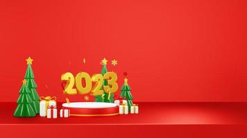 Happy New Year 2023 3D Render Composition With Ornament For Event Promotion Social Media And Landing Page photo