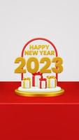 Happy New Year 2023 3D Render Composition With Ornament For Event Promotion Social Media And Landing Page photo