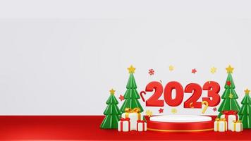 Merry Christmas 3D Render Composition With Ornament For Event Sale Social Media And Landing Page photo