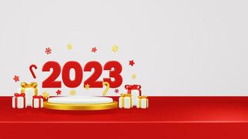 Happy New Year 2023 3D Render Composition With Ornament For Event Promotion Social Media And Landing Page photo