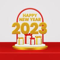 Happy New Year 2023 3D Render Composition With Ornament For Event Promotion Social Media And Landing Page photo