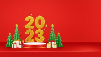 Happy New Year 2023 3D Render Composition With Ornament For Event Promotion Social Media And Landing Page photo