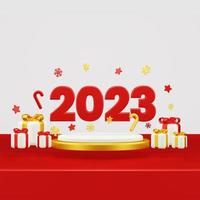 Happy New Year 2023 3D Render Composition With Ornament For Event Promotion Social Media And Landing Page photo