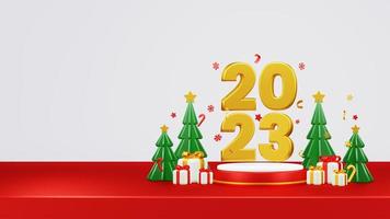 Happy New Year 2023 3D Render Composition With Ornament For Event Promotion Social Media And Landing Page photo