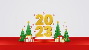 Happy New Year 2023 3D Render Composition With Ornament For Event Promotion Social Media And Landing Page photo